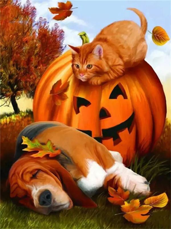 Полный дрель алмазная живопись собака горный хрусталь комплект Алмазная вышивка животных вышивка крестиком мозаика тыква осеннее украшение