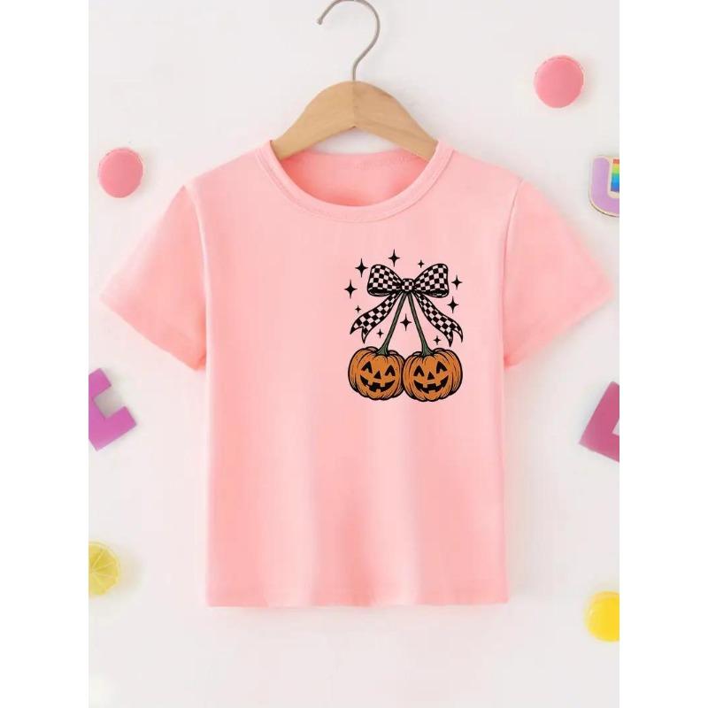 Girls' Cute Panda Climbing Tree Printed T-shirt - Soft Pink Short-sleeve Crew Neck Top, Breathable Knitted Fabric for Spring