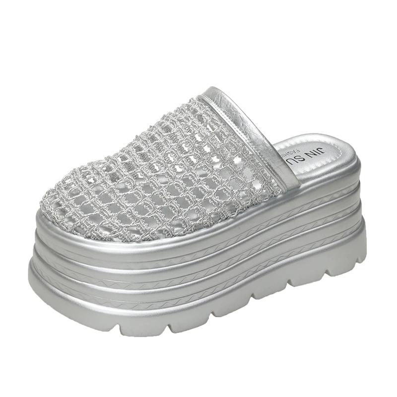 Мода 8 см Сетка Туфли-мюли на высоком каблуке Женские тапочки Обувь Танкетка Брендовые сандалии на платформе Летнее платье Слингбэки Лодочки Слайды Mujer Zapatos