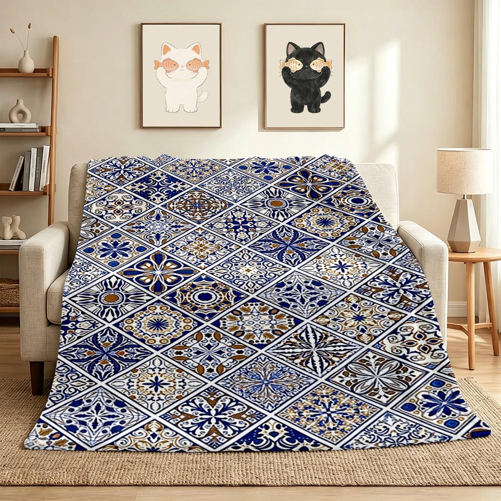 Tile Flannel Blanket Throw Blanket Soft Warm Sofa Bed Camping home Decor Unique Christmas Gift C9262053