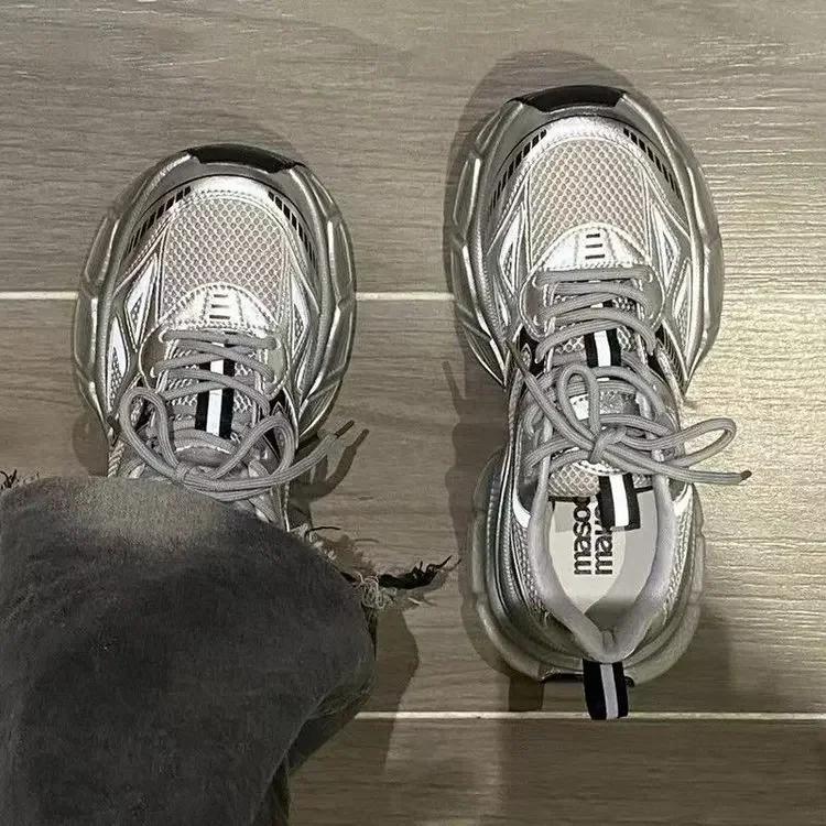 Thick-Soled Silver Dad Shoes  Spring Autumn New InsTrendy Today's Popular Increased Sports Shoes Women's Running Shoes