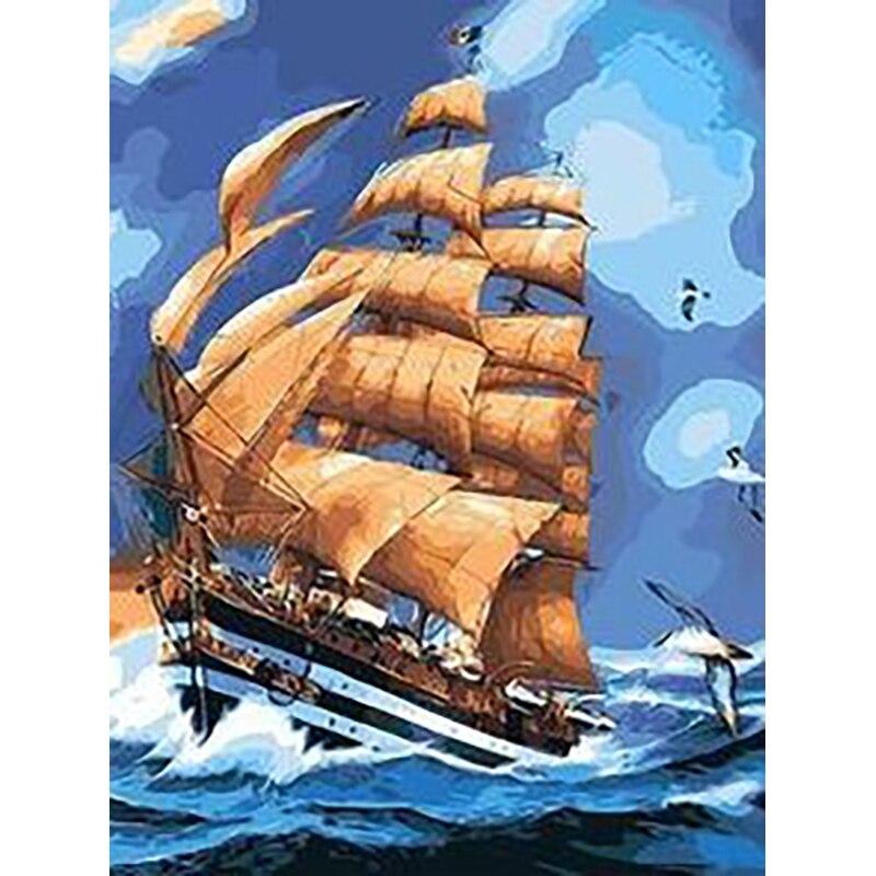 New 5D DIY Diamond Painting Sea View Diamond Embroidery Sailboat Cross Stitch Full Round Drill Home Decor Manual Art Gift
