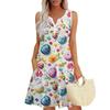 Women's Casual Easter Print V-Neck Button Side Pocket Vest Dress