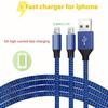 Fast Charge Braiding Cable, 8.86ft Super Long Charging Cable, Blue and Black Woven Outer Quilt, Suitable for Charging for IPhone 5-15 Mobile Phones.