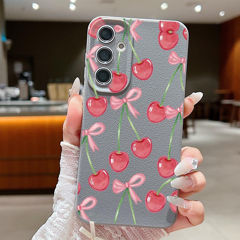Мультяшный Чехол с Фруктами Вишни Для Samsung S26 Ultra S25 A18 S24 S23 S22 S21 FE A15 A16 A17 A35 A36 A37 A54 A55 A56 A57 Силиконовый Чехол с Текстурой Кожи