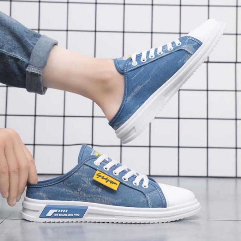 Men Half Slippers Flat Shoes Sneakers Summer Breathable Casual Shoes Youth Student Board Shoe Fashion Sandals Zapatillas Hombre