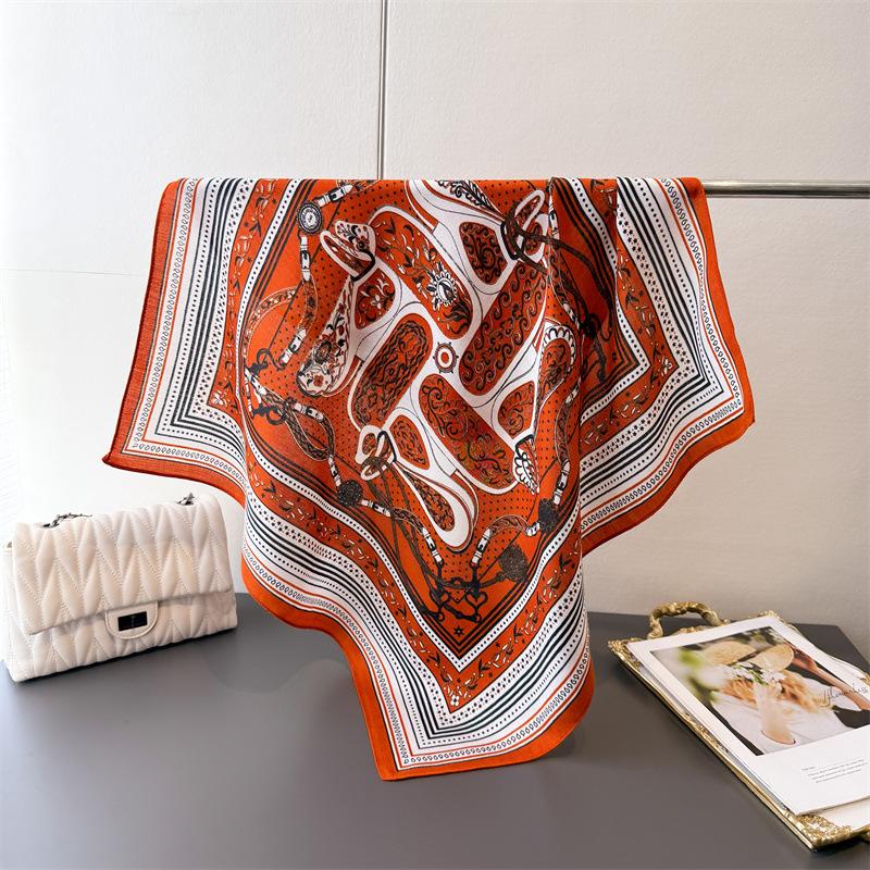 Leopard print spring- 70% faux silk premium square scarf thin shawl versatile neckerchief hair bandana for women