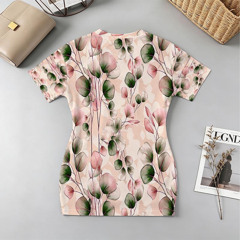 Women's Basic V-Neck Short Sleeve Mini Dress, Lightweight Minimalist Style for Beach Vacation & Daily Wear