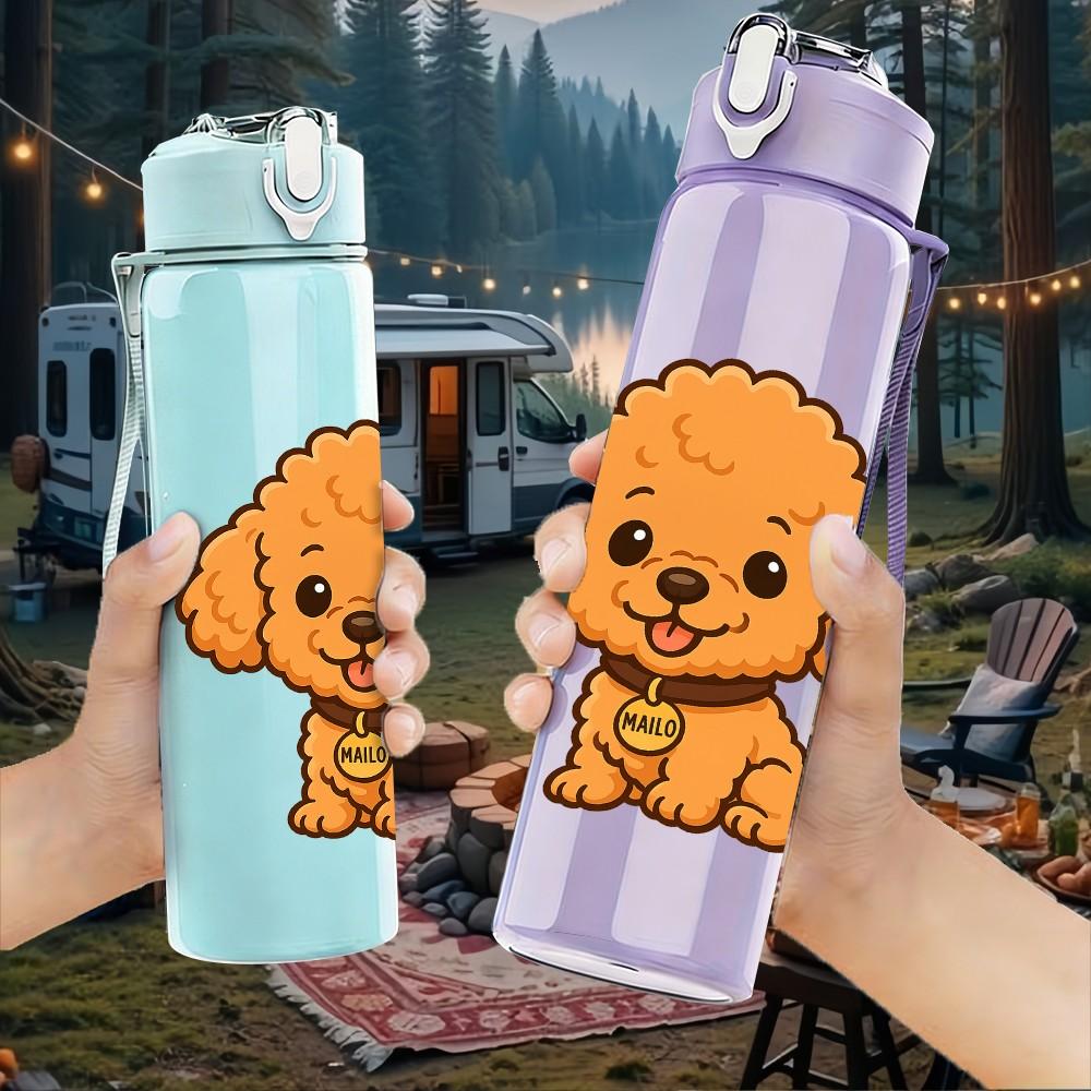 1PC Puppy Dog Pet Cute Cartoon 750ml Color Plastic Sports Water Bottle Leakproof Flip Straw Lid Suitable for Sports Office Home Use