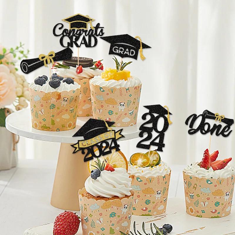 12 шт. украшения для торта на выпускной 2024 Поздравления с выпускным для студентов Принадлежности для украшения торта на выпускной