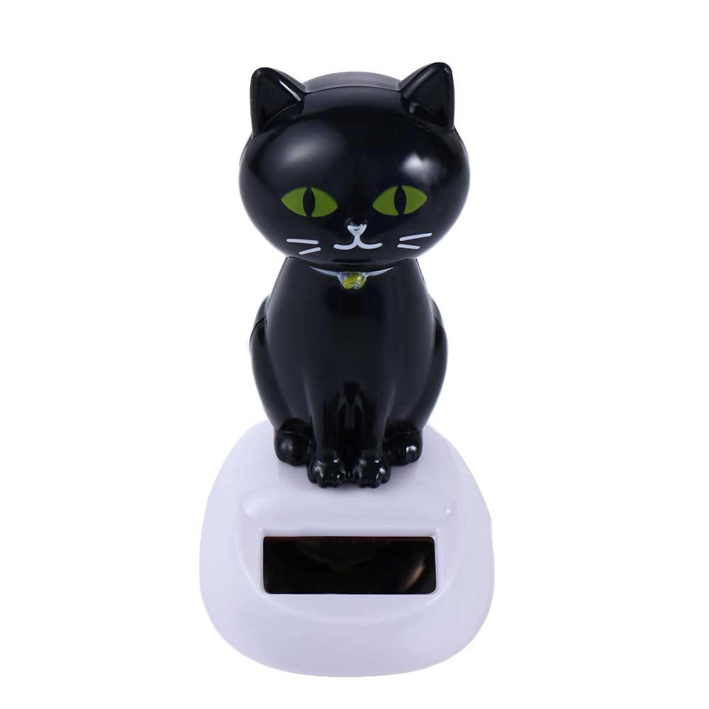 Dashboard Black Ornament Shaking Head Cat Solar Toy Doll Dancing Cat Figure Bobble Head Doll