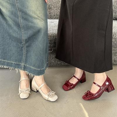 2025 новая летняя юбка французский круглый носок бант светлый рот балетный стиль плоская подошва толстый каблук одинарная обувь женская