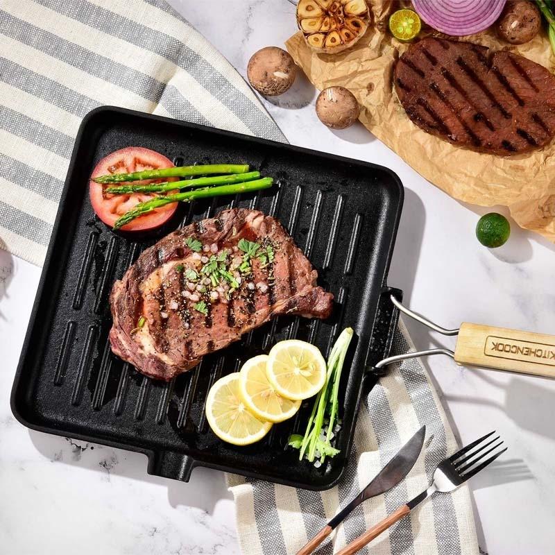 KitchenCook Grill28 Tfi - Квадратный гриль из литого алюминия 28 см - Антипригарное покрытие - Все плиты, включая индукционные