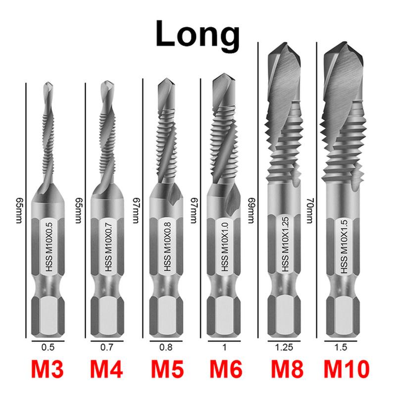 6Pcs Titanium Plated Hex Shank HSS Screw Thread Metric Tap Drill Bits Screw Machine Compound M3 M4 M5 M6 M8 M10 Hand Tools