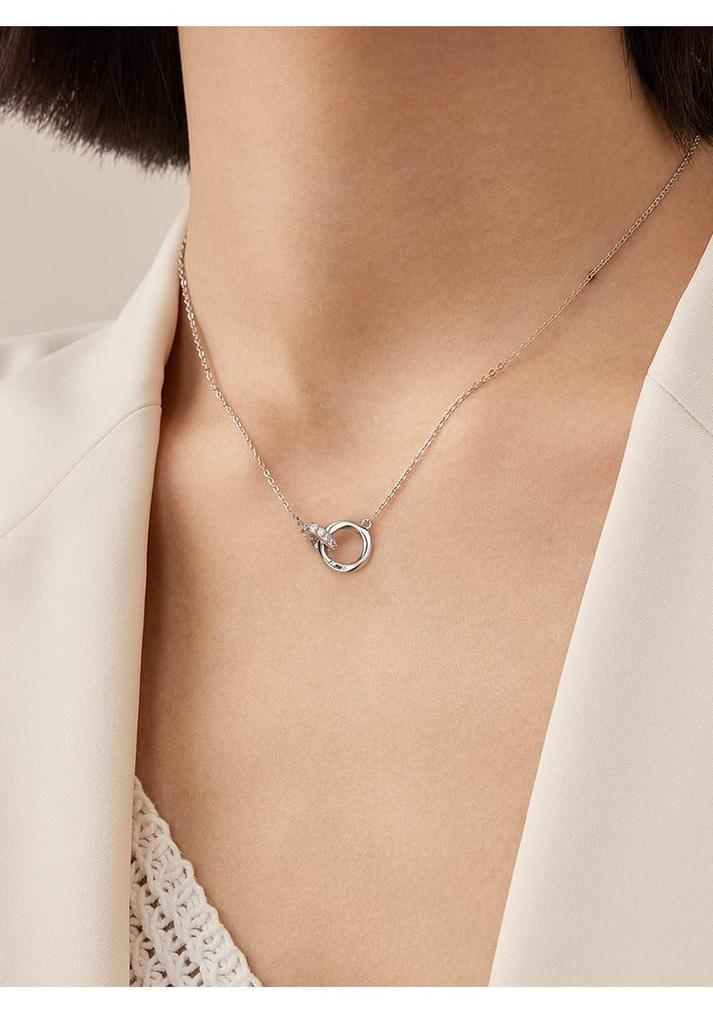 Amazon Эксклюзивное брендовое ожерелье Популярное ожерелье Mevius Двойное кольцо Парное ожерелье Простой стильный кулон с двойным кольцом Рождественский подарок на день рождения 925