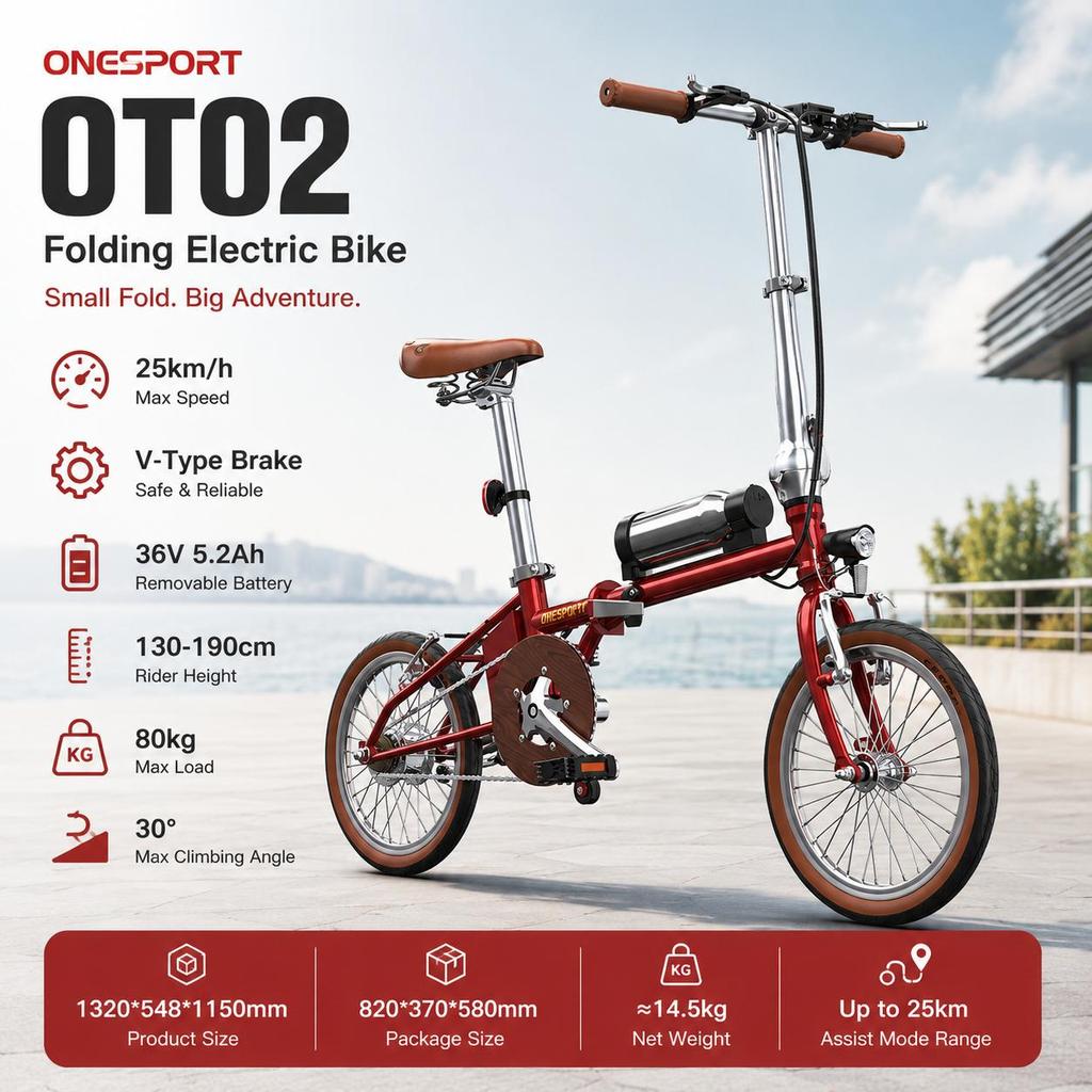 ONESPORT OT02 Pro 250W36V5.2Ah Battery 25km Range Torque Sensor Fenders & LCD Display