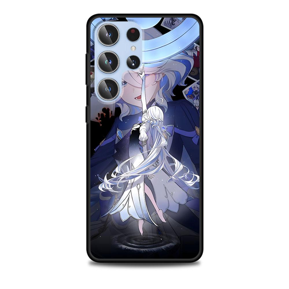 Милый Чехол Furina Genshin Impact для Samsung Galaxy S23 S21 S20 FE S24 S22 Ultra S10 S10e S9 Plus Мягкий Черный ТПУ Чехол для Телефона