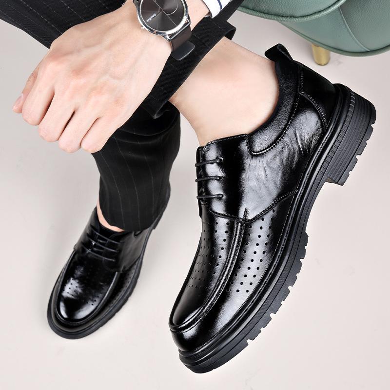 Модная дышащая обувь из коровьей кожи в британском стиле люкс для мужчин 2024 Лето Осень Новая дизайнерская модная повседневная обувь на платформе с вырезами для мужчин