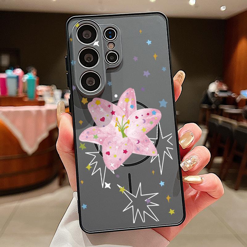 Чехол с принтом цветка розовой лилии для Samsung S26 Edge S25 FE S24 Plus S23 S22 Ultra A15 A16 A17 A35 A36 A37 A54 A55 A56 A57 5G Магнитная матовая крышка