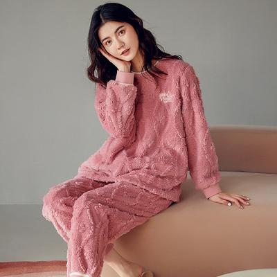 Пижама из кораллового флиса женская осенне-зимняя с длинным рукавом, флисовая утолщенная фланелевая повседневная с круглым вырезом, домашняя одежда