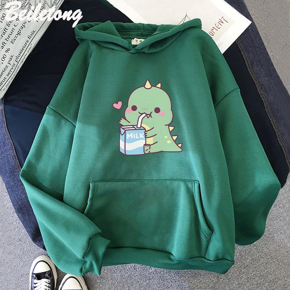 Dinosaur Oversized Cartoon Women Sweatshirt Hoodie Cute Print Kawaii Clothes for Girl Pullover Casual Funny Women Harajuku Wram