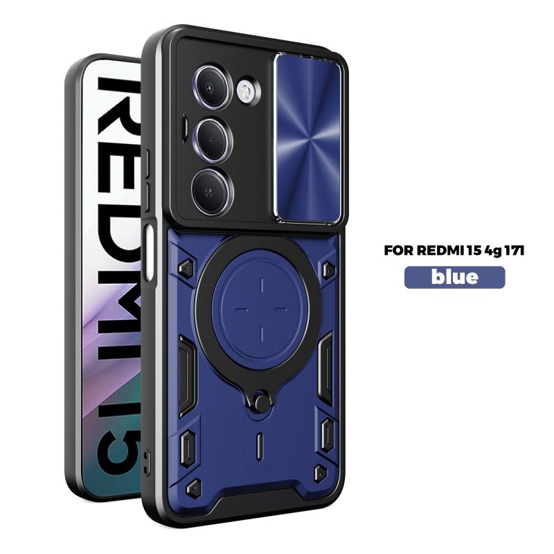 For Xiaomi Redmi 15 4G 171mm Case Slide Lens Protect Armor Shockproof Phone Case Coque For Redmi 15 4G 171mm Ring Holder Cover