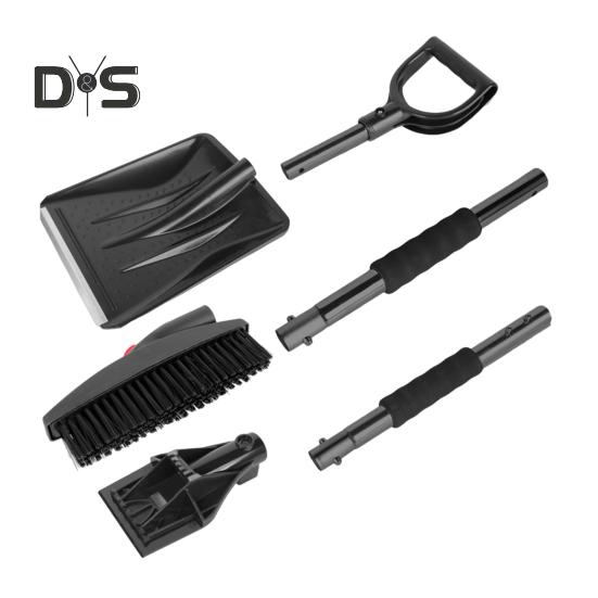 Лопата для снега с насадками 3 в 1, нейлоновая щетина, вращающаяся конструкция головки, простая установка, скребок для снега и льда с эргономичной ручкой