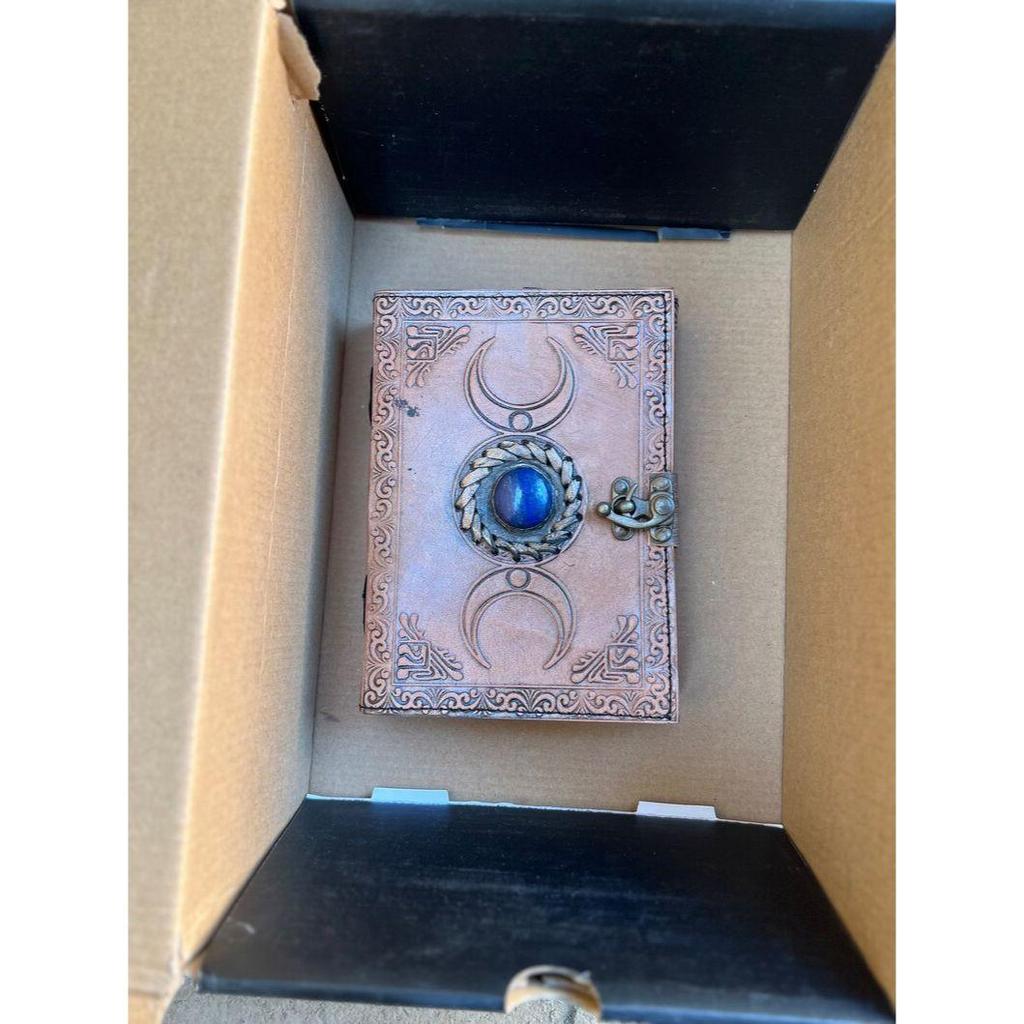 Leather Triple Moon Goddess Journal: Rose Quartz Stone