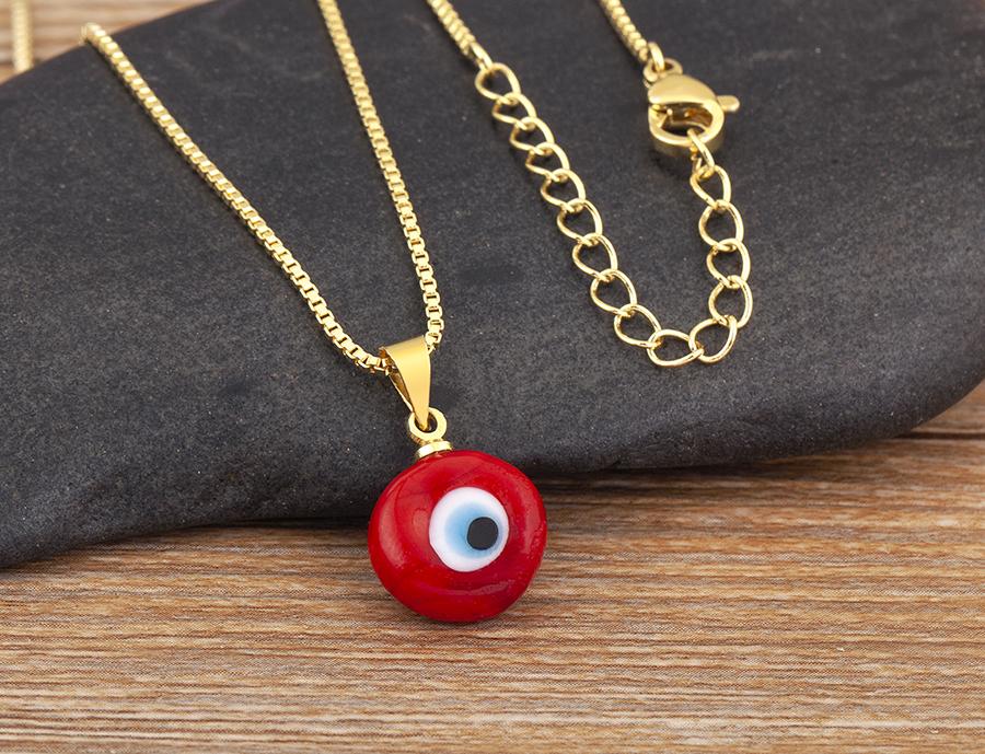 Nidin New Retro Disk Shape Evil Eye Zircon Pendant Necklace For Women Girl Daily Party Clavicle Chain Jewelry Accessories Gifts