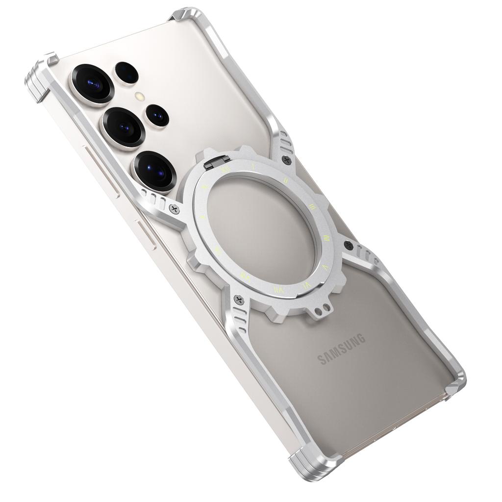 For Samsung Galaxy S23 Ultra Case Luminous Magnetic Kickstand Aluminum Alloy+PC Bumper Phone Cover Heat Dissipation