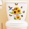 Sunflower Butterfly Toilet Sticker Removable Self-adhesive Waterproof PVC Living Room Bathroom Wall Art Floral Toilet Lid Decoration Decal