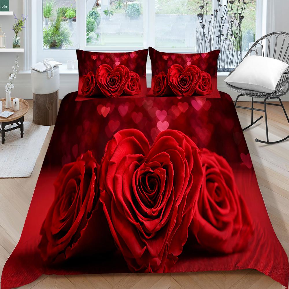 Red Rose Bedding Set Couple Quilt Cover Pillow Cover Bed Sheet/Double Layer Full Size 2/3 Bedding Set Home Decoration
