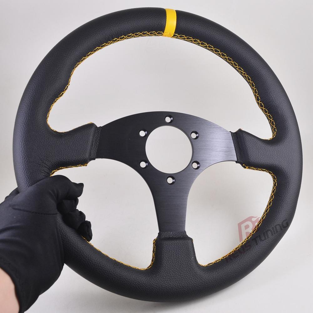 330mm 13inches Flat Red/Yellow Stitches Game Gaming Simulator Simulation Rally Racing Sport Drift Car Steering Wheel