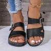 Новые летние тапочки, женские сандалии на танкетке, модный дизайн, уличные прогулочные тапочки на платформе с двойной пряжкой, нескользящая женская обувь