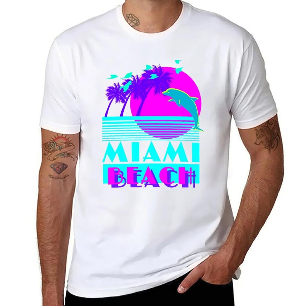 New Miami Beach Dolphin Retro T-Shirt black t shirts custom t shirts Short sleeve designer t shirt men