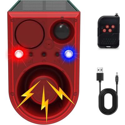 Солнечная уличная сигнализация с датчиком движения, с 13 звуками для улицы, светодиодный красный и синий мигающий предупреждающий стробоскоп и громкая сирена 130 дБ, поддержка записи