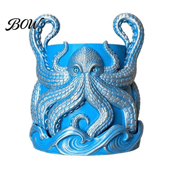3D Printed Octopus Planter Planter, Artistic Coastal Plant Pot, Decorative Retro Ocean Theme Decor Container for Cactus, Succulents, Unique