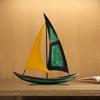 Iron Sailboat Sculpture Desktop Ornament Collection Creative Boat Statue Decorative Figurine for