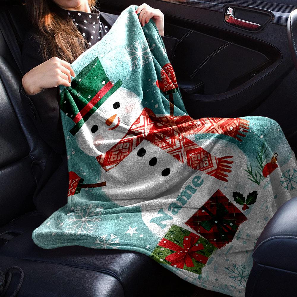 Custom Name Christmas Snowman Theme Printed Blanket - Perfect for Couch, Bed, Travel & Outdoor Use | Machine Washable, Cozy & Durable.