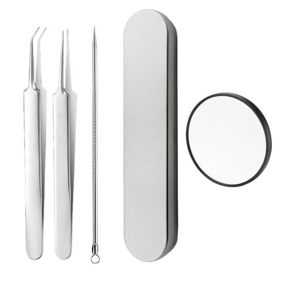 Набор инструментов для удаления черных точек Профессиональный экстрактор черных точек с футляром и 5-кратным увеличительным стеклом для удаления прыщей, черных точек, прыщей, лба, лица, носа