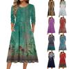 3/4 Sleeve Women's Dress Casual Flowy A-Line Midi Tshirt Dresses With Pockets Crewneck Vocation Boho Beach Sundress