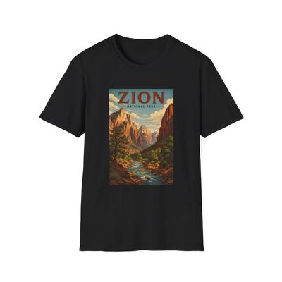 Zion National Park Retro Poster T-Shirt | Vintage Canyon Landscape
