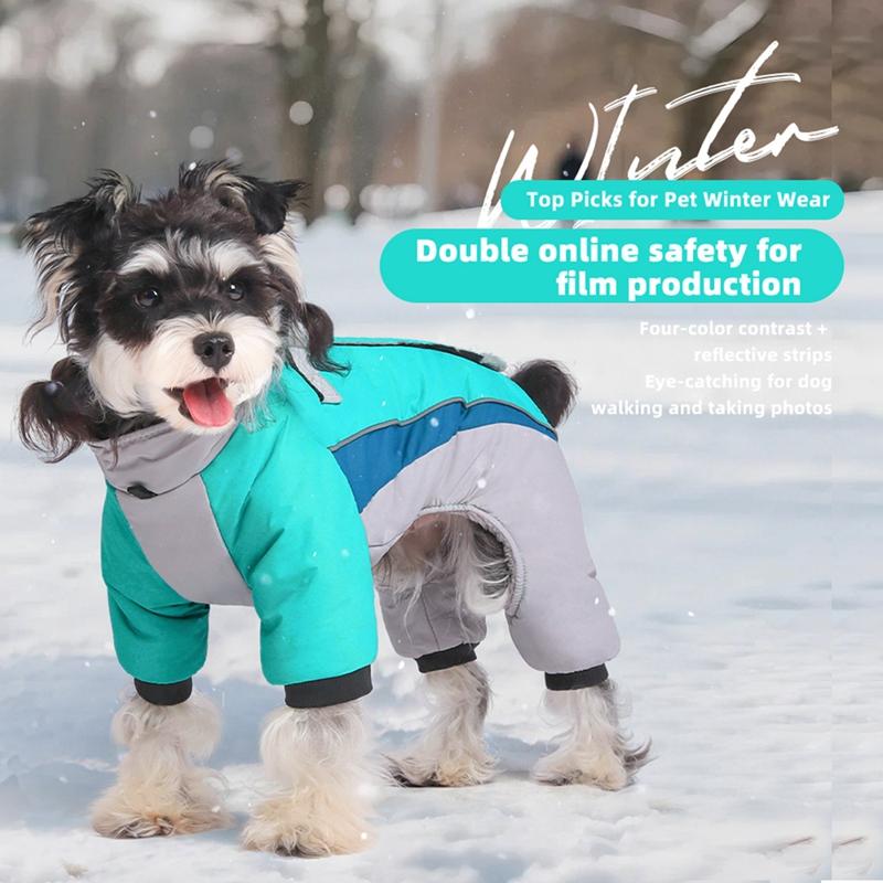 Warm Dog Coat 4 Legs Fullbody Covered Windproof Winter Dog Vest with Harness Reflective Turtleneck Dogs Snowsuit Puffer Jacket