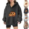 2025 Real Pumpkin Autumn and Winter Halloween Velvet Hooded Sweater Female American Trendy Cartoon Printing Thickened