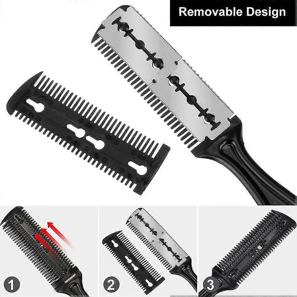 3pcs Hair Razor Combs Double Side Hair Cutting Comb With 10stainless Steel Blade Professional Barber Salon Hair Thinning Comb Tool