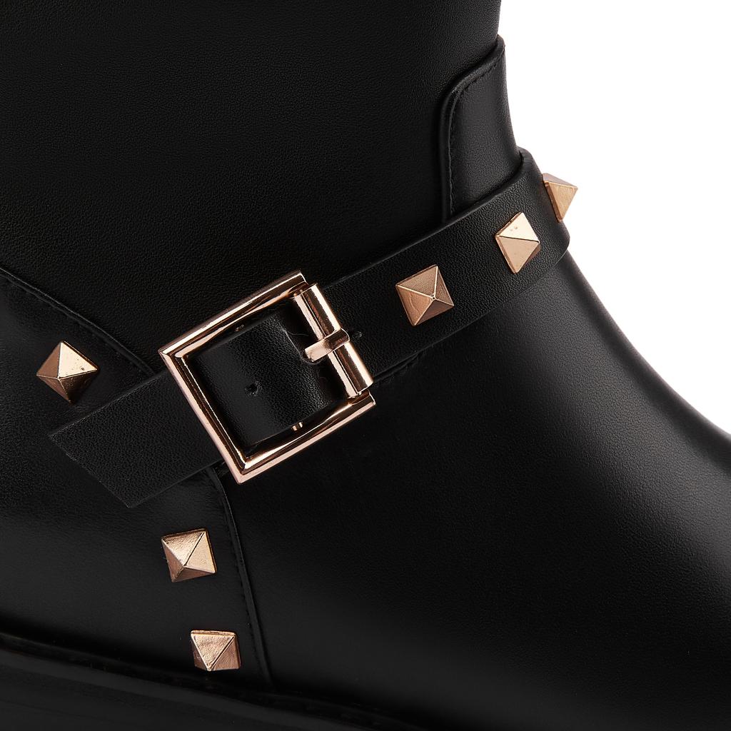 Krazing Pot Натуральная коровья кожа осенне-зимняя обувь на толстом среднем каблуке большого размера 45 размера 44 кожаные металлические заклепки женские теплые сапоги до колена