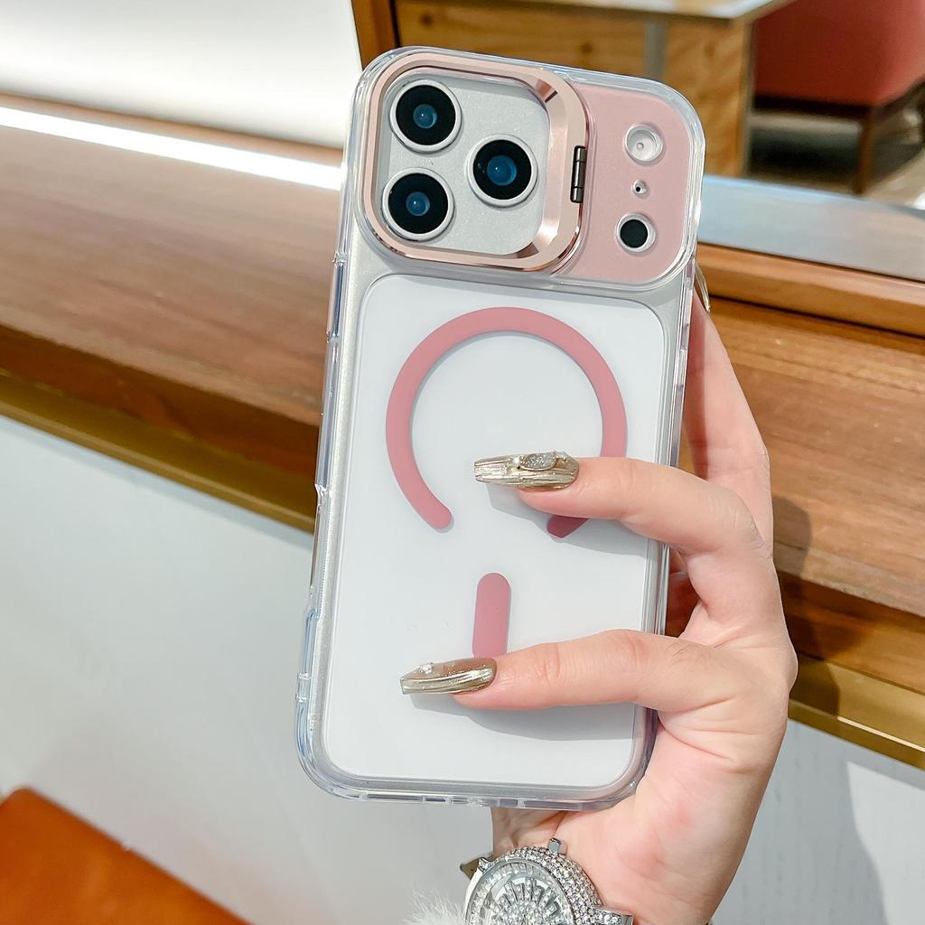 Чехол для iPhone 17 Pro Max, Электролитическое покрытие, Подставка для объектива, Магнитный, Защитный чехол от падений