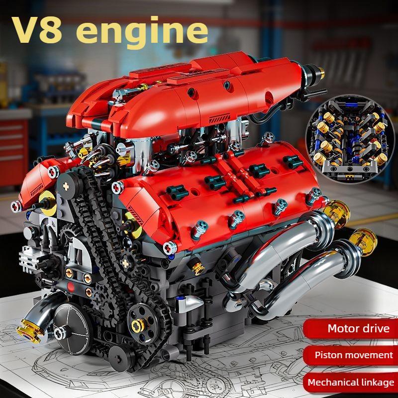 Набор строительных блоков «Техническая модель двигателя V8» с электрическим мотором, игрушки-конструктор, подарки на день рождения для мальчиков, настольный декор