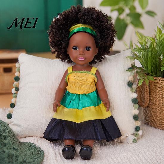 Toddler Toys for Imaginative Play 14 Inch Black Doll with Afro Hair, Soft Vinyl Posable African American Dolls Curly Hair Kids, Dress Up Fashion