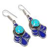 Tibetan Turquoise, Lapis Handmade Jewelry Earring 2.32" h2G49